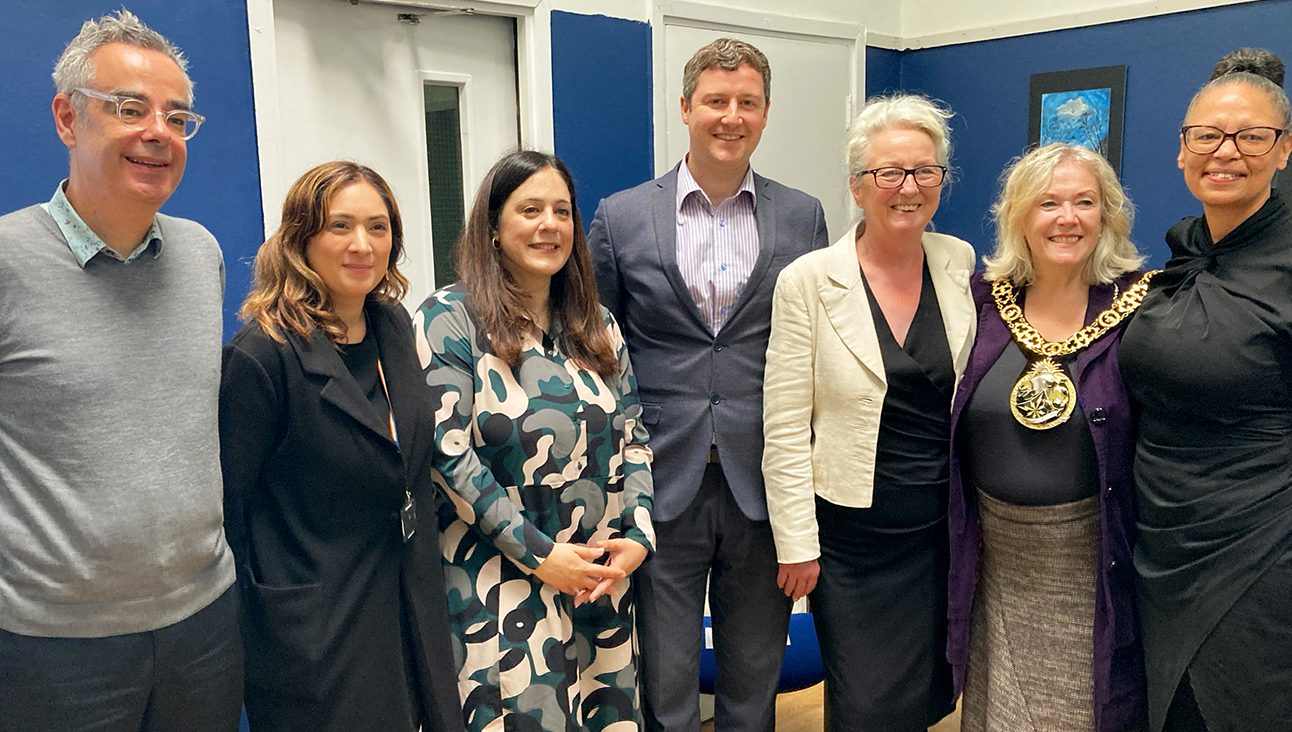 Pictured left to right are: L-R, Andy Donald, Haringey Council’s Chief Executive, Cllr Ajda Ovat, Cabinet Member for Communities, Cllr Peray Ahmet, Leader of Haringey Council, Dan Rogers, CEO Public Voice, Deborah King, Mind in Haringey, new Mayor Cllr Sue Jameson, Lynette Charles, CEO Mind in Haringey.