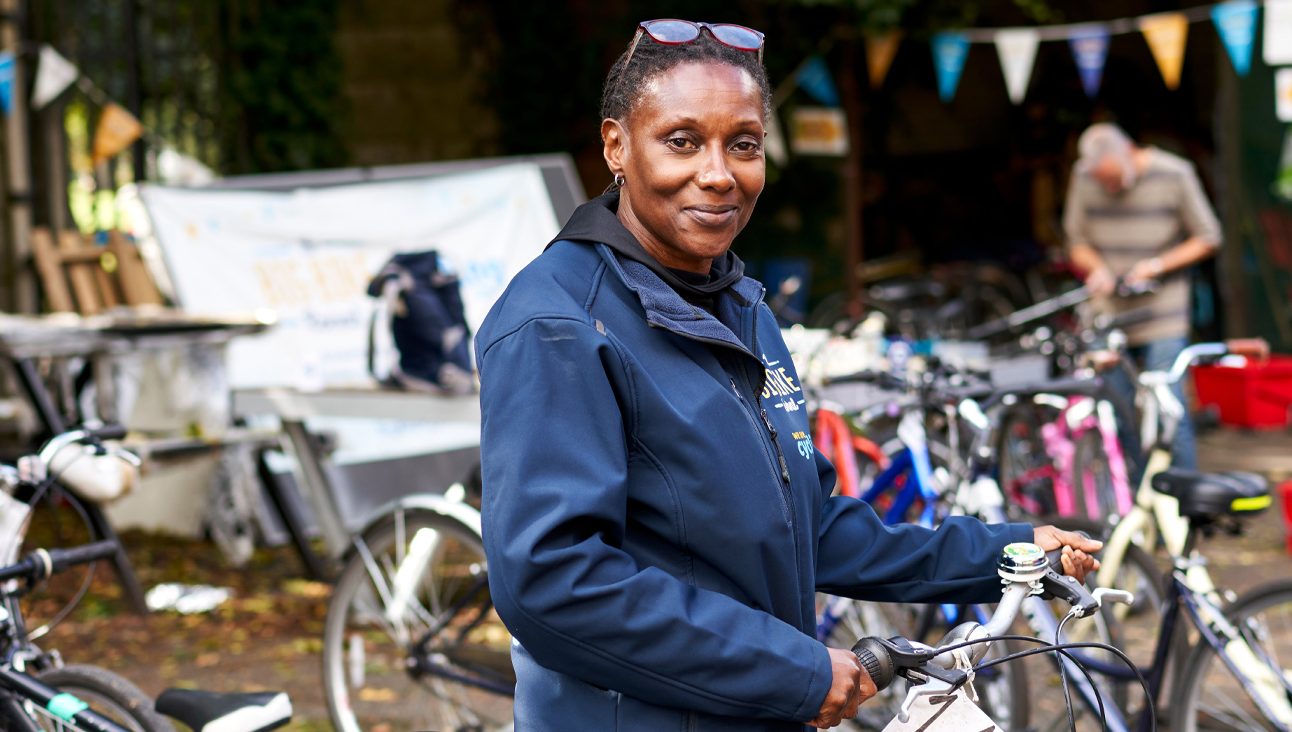 A woman working with bicycles
