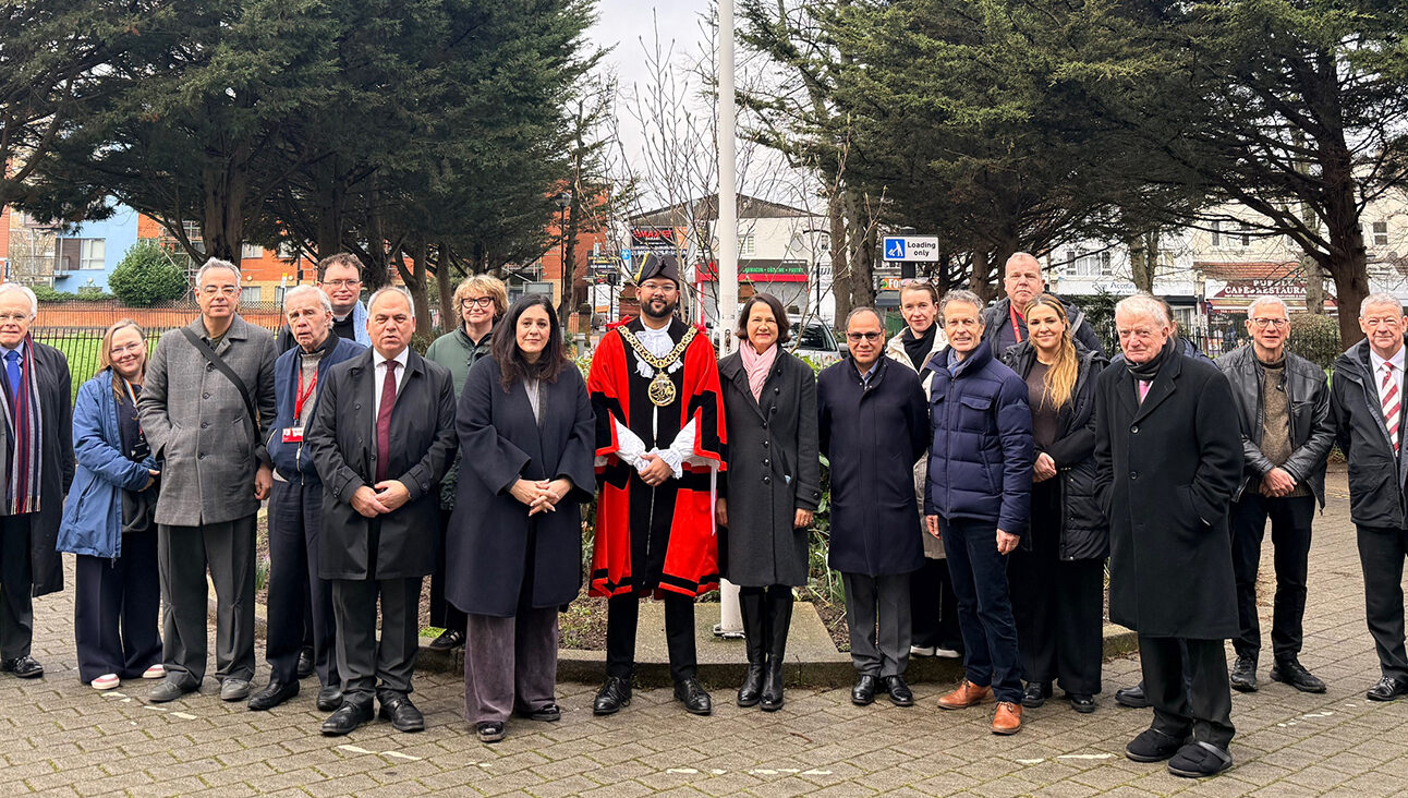 Key members of Haringey at the launch of LGBT+ History Month, including Ian Adams, Chair of Public Voice; Mayor of Haringey, Cllr Ahmed Muntaqim Mahbub; and Leader of Haringey Council, Cllr Peray Ahmet
