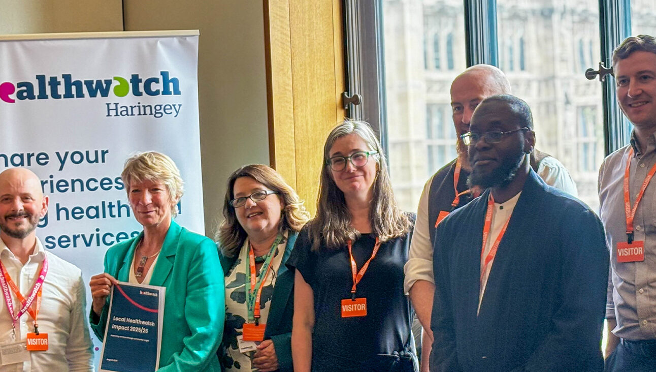 Healthwatch representatives and Dan Rogers, Public Voice CEO, post for a photo at Portcullis House
